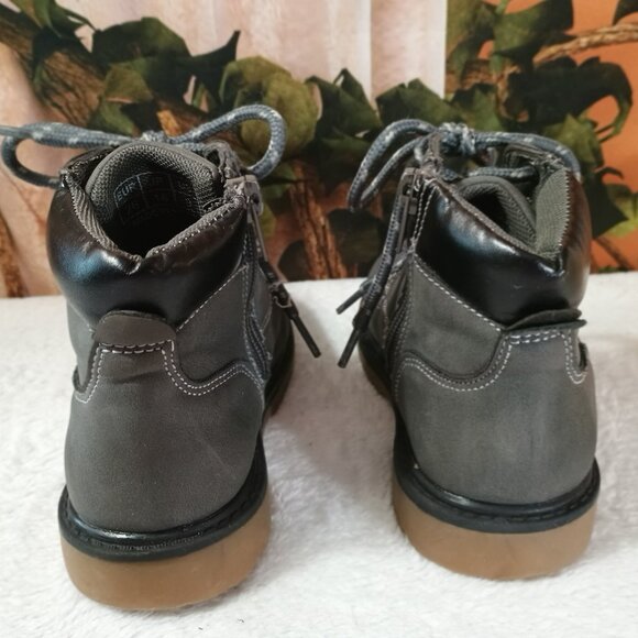 Kids Toddler Sz 9 Gray Combat Boots Side-Zip & Classic Laces - Picture 2 of 7